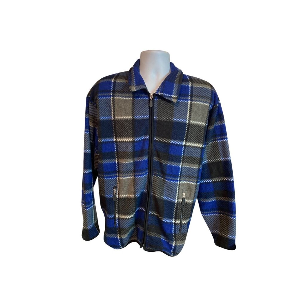 Vintage Marsh Landing Mens Fleece Jacket Large Blue Plaid Outerwear Cabincore